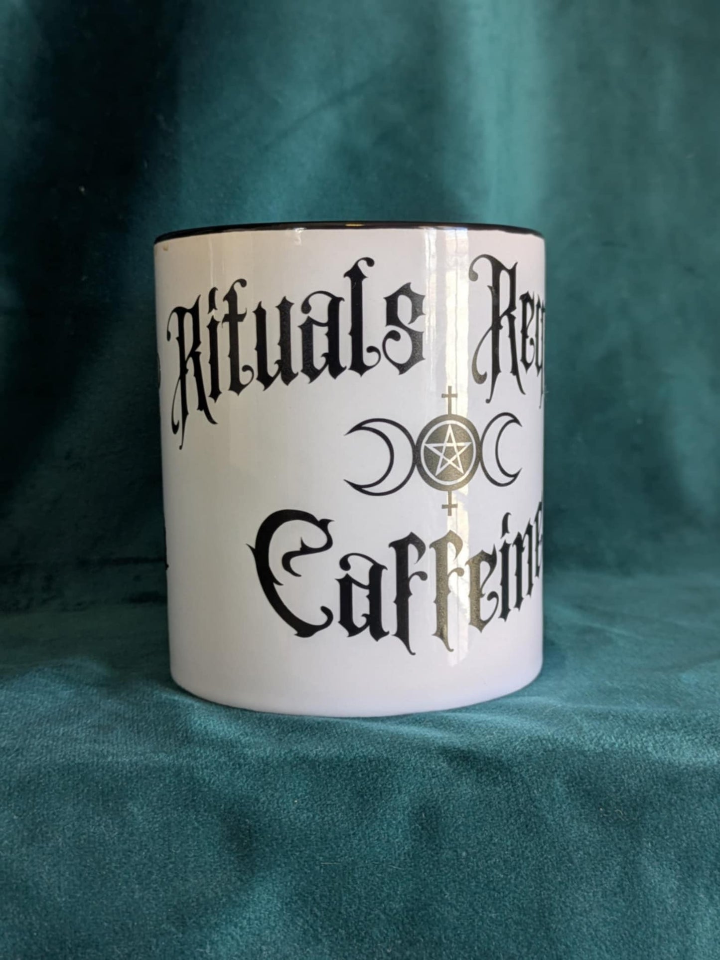 “Rituals Require Caffeine” Witchy Moon Phase Mug – 16 oz | tiHERas Lifestyle