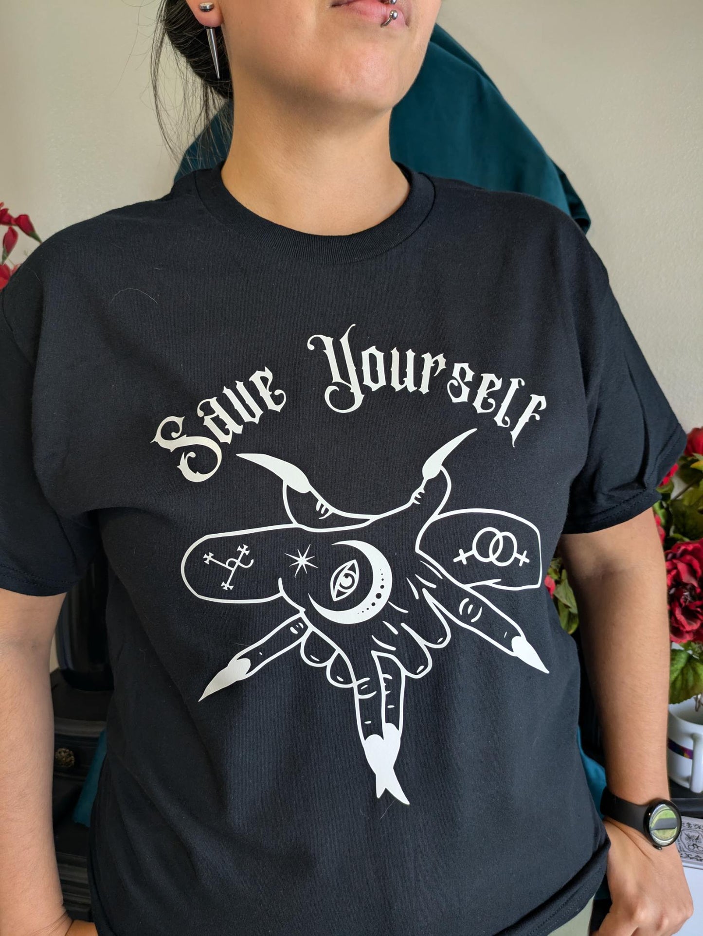 Product Title: “Save Yourself” Hand Sigil Shirt - by tiHERas Lifestyle