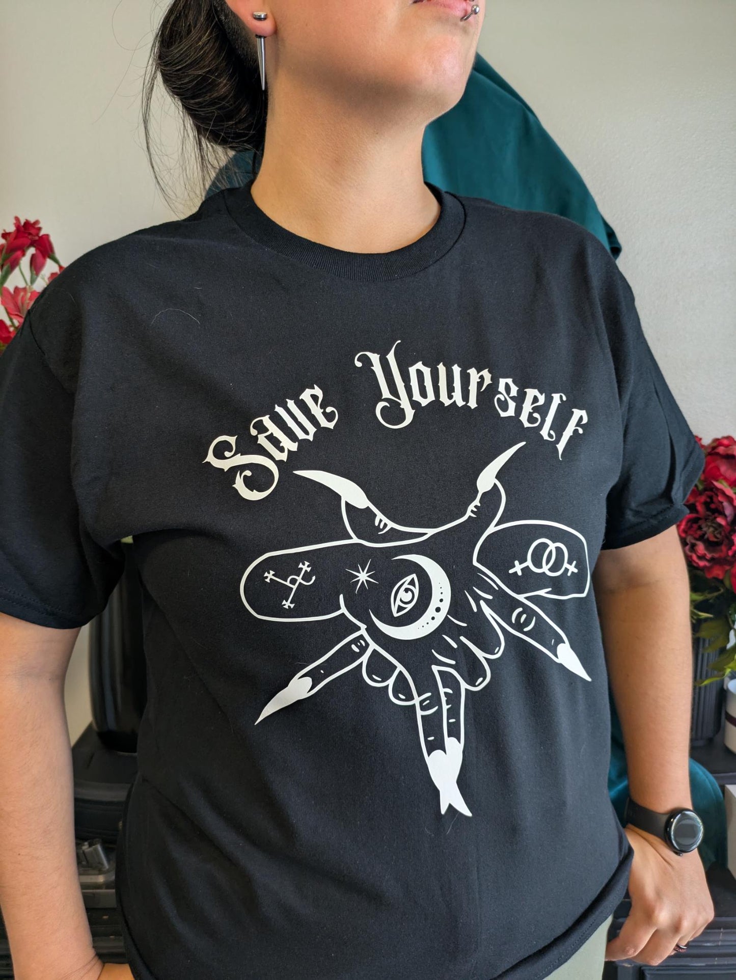 Product Title: “Save Yourself” Hand Sigil Shirt - by tiHERas Lifestyle