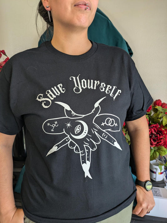 Product Title: “Save Yourself” Hand Sigil Shirt - by tiHERas Lifestyle
